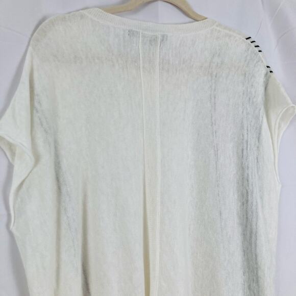 360Sweater Womens XS White 100% Linen Oversized Cap Sleeve Sweater Beachy Luxury - Picture 9 of 11